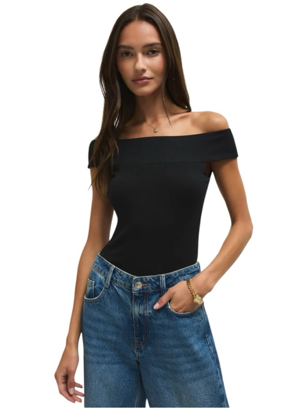 Z Supply Second Skin Off-Shoulder Black Women's Top